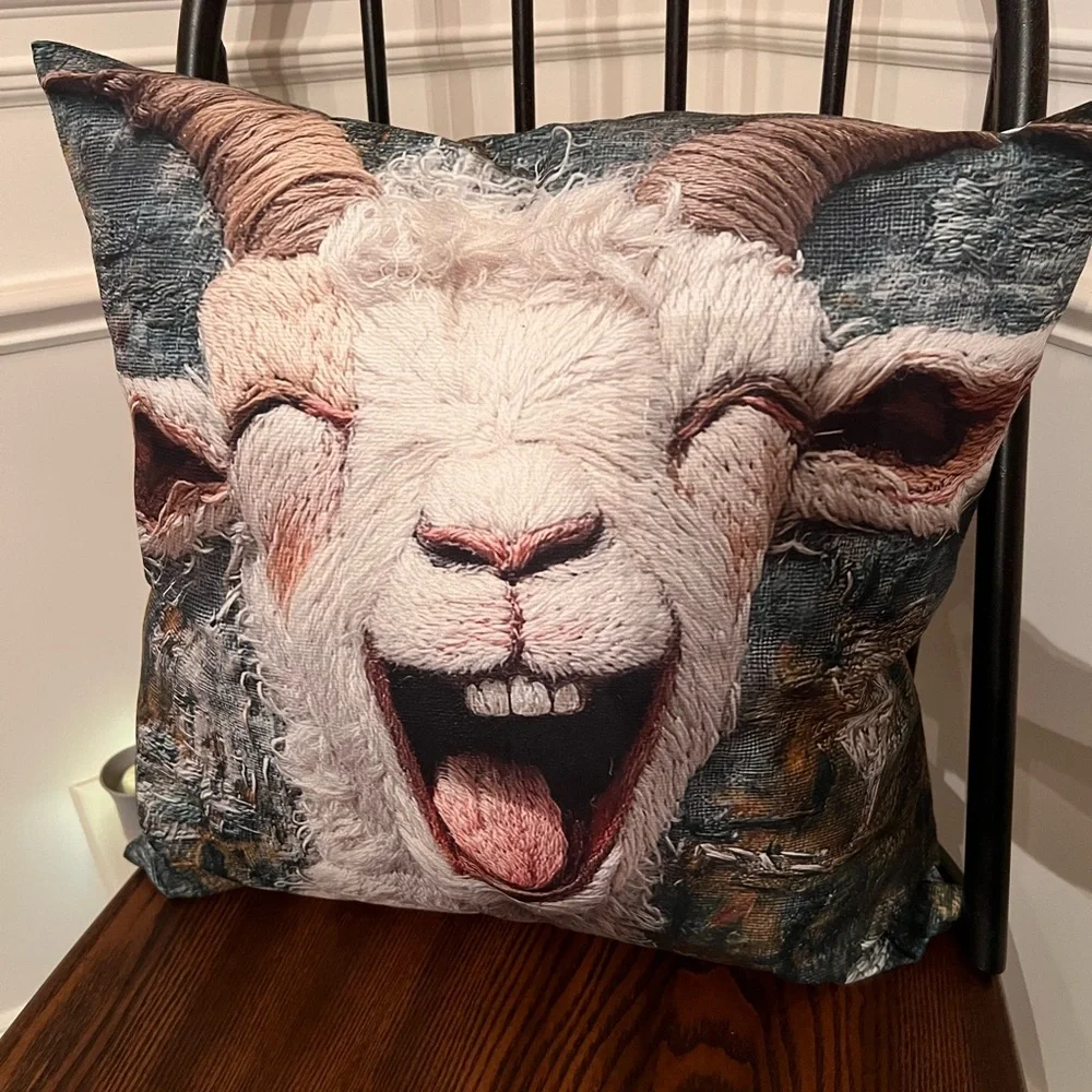 Goat Print Throw Pillow Cover - Picture 1 of 1
